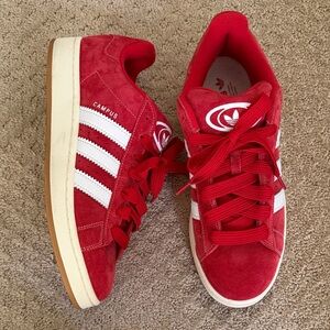 adidas Red Suede Campus Sneakers with White Stripes